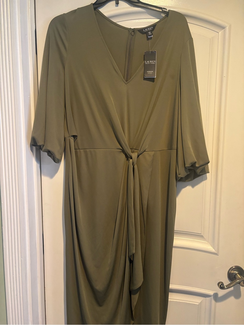 Lauren Ralph Lauren Olive Green Twist-Front Midi Dress